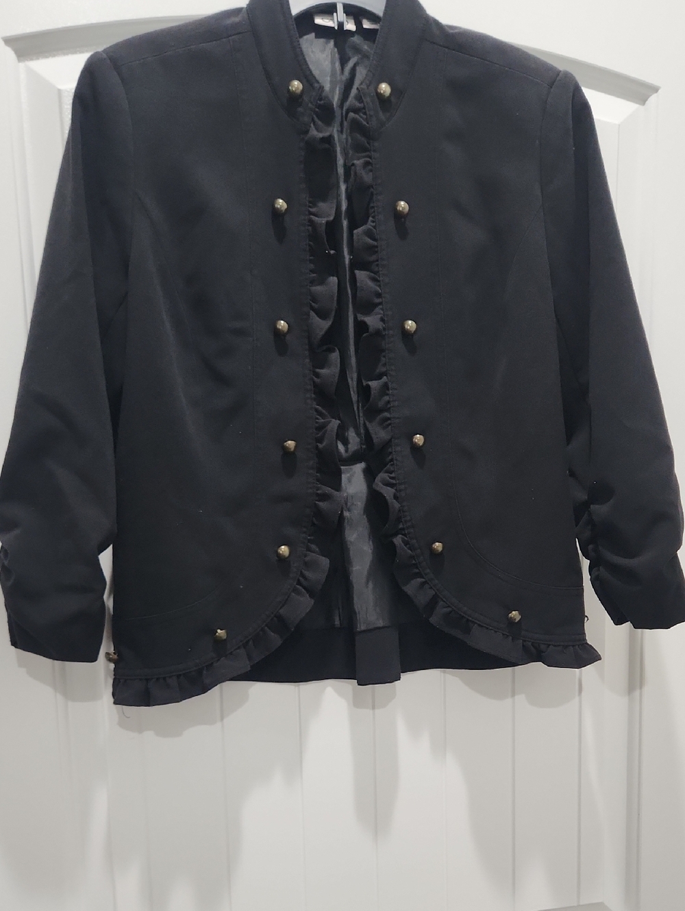Cato Black Ruffled Military-Style Blazer